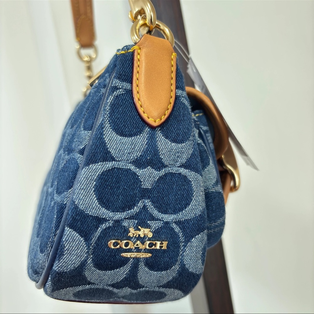 COACH Ashton Baguette Bag In Signature Canvas Denim/Brown CY700 - Picture 4 of 13
